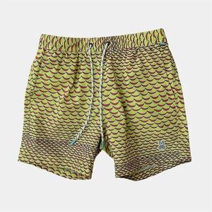 Psycho Bunny Men's‎ Swim Trunks Yellow Geometric Wave Size S